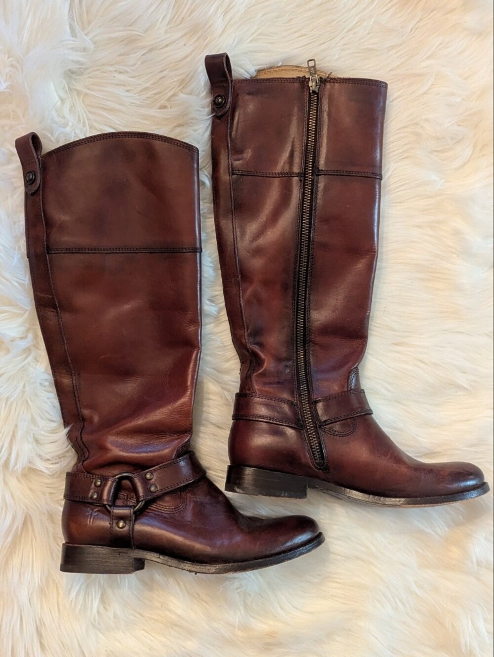 Vintage-Vibe Frye Melissa Harness Tall Zip Leather Boots